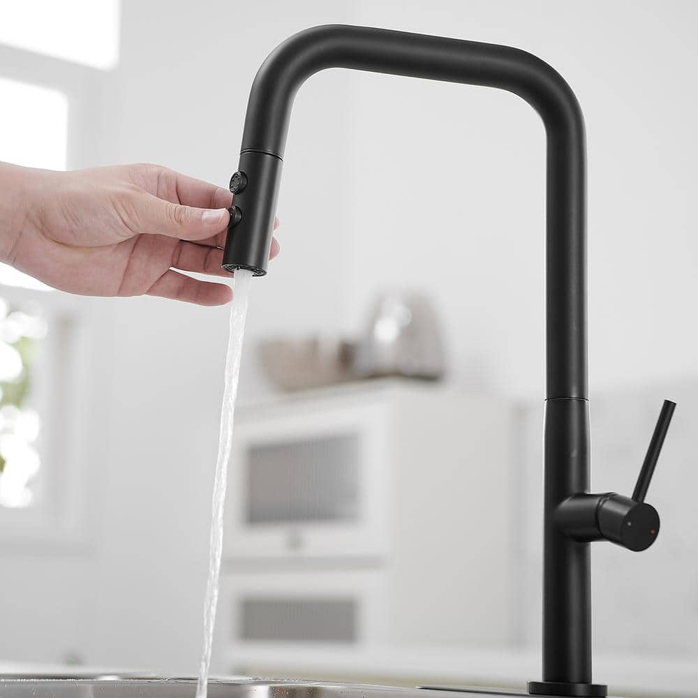 Matte Black Nickel Mid-Arc Pull-Out Spray Kitchen Faucet