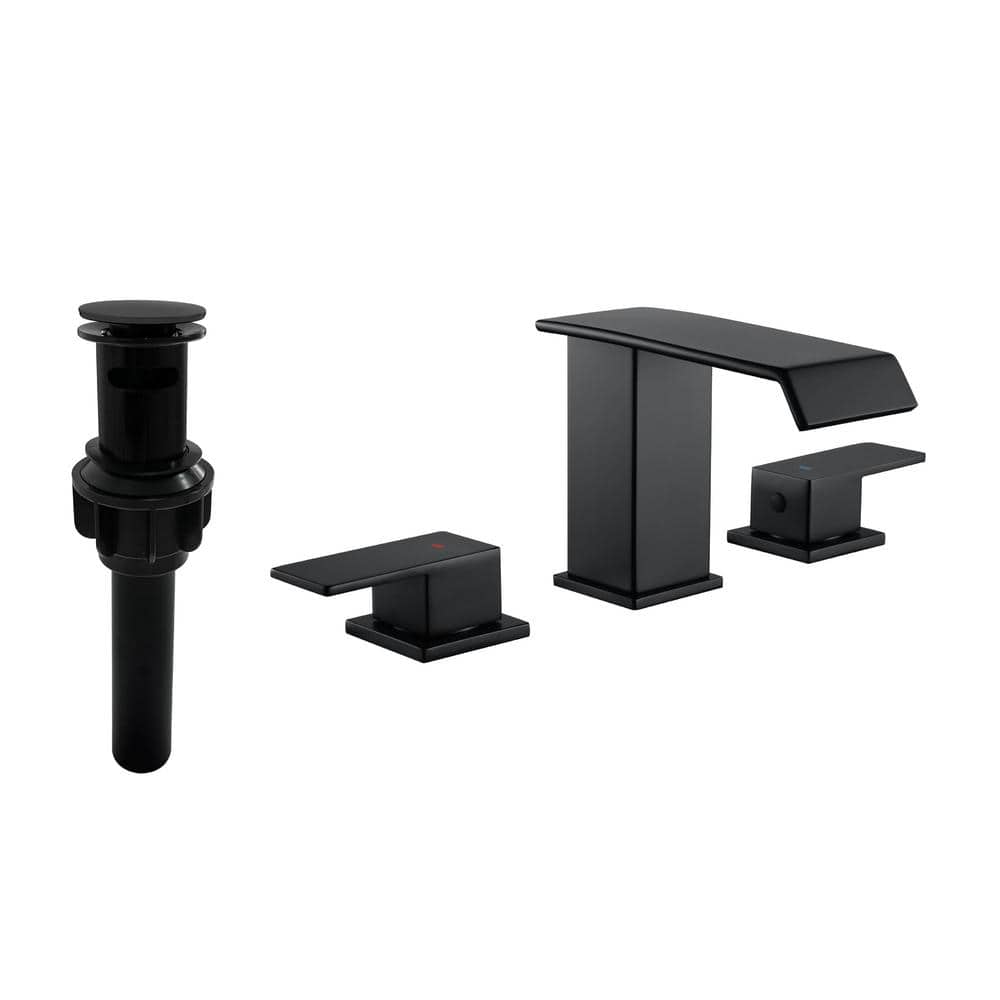 8 in. Widespread Double Handle Waterfall Bathroom Faucet with Pop-Up Drain 3-Hole Bathroom Sink Faucets in Matte Black price history on PriceWatchPro