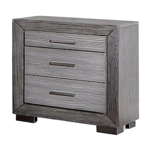 Gray and Silver 3-Drawer 26 in. Wooden Nightstand