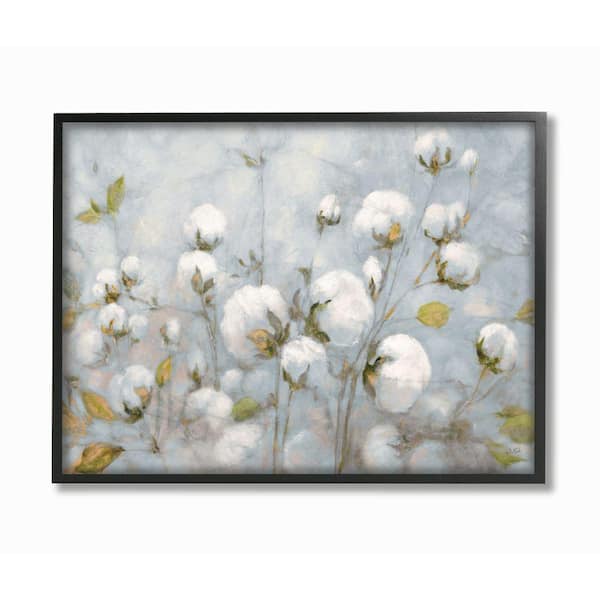 Stupell Industries 16 in. x 20 in. "Cotton Flower Field Neutral Blue Green Landscape Painting" by Julia Purinton Framed Wall Art