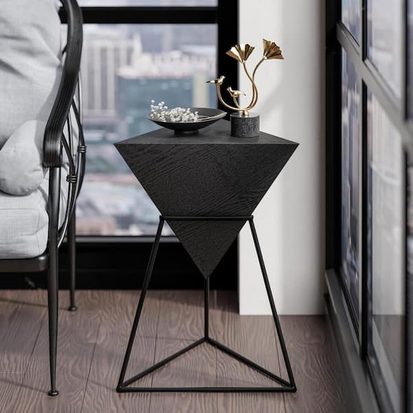 FUIN Modern 15.55 in. Black Triangle Wood End Table with