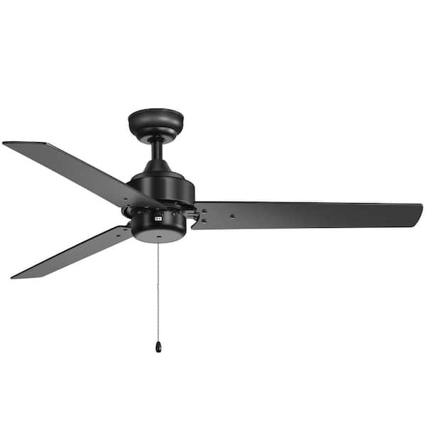 Breezary Sunil 52 in. Indoor 3-Speed Black Ceiling Fan with Pull Chain, Downrod and 3 Reversible Blades