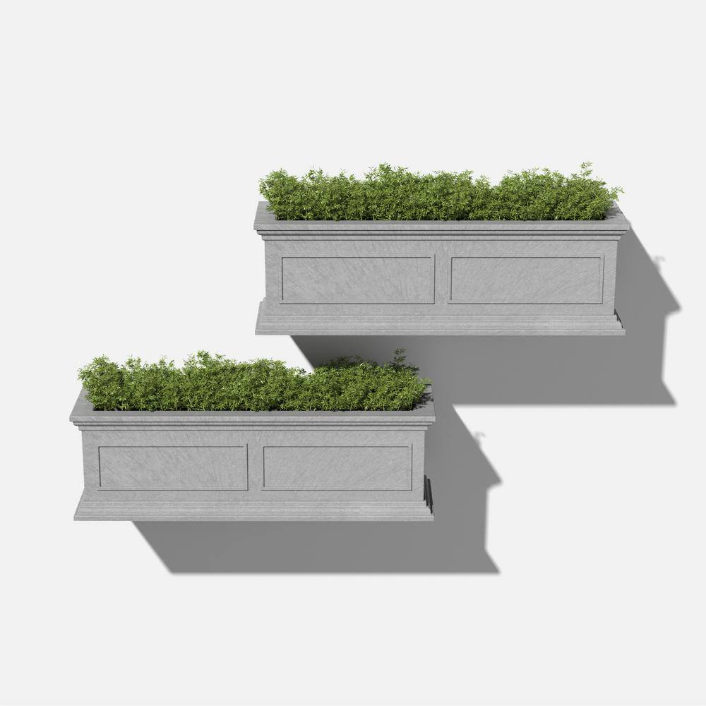 Brixton Estate-Inspired 36" Gray Polypropylene Railing Planter, 2-Pack