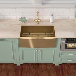 36 in. x 21 in. Gold Apront Single Bowl T304 Stainless Steel 16-Gauge Farmhouse Kitchen Sink with Bottom Grid