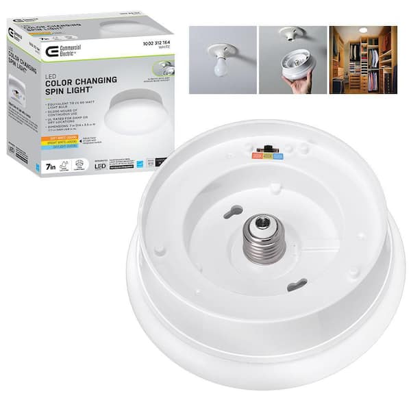 Commercial Electric Spin Light 7 in. Closet Light LED Flush Mount Ceiling Light 3000K 4000K 5000K Selectable Laundry Room Hallway Stairway