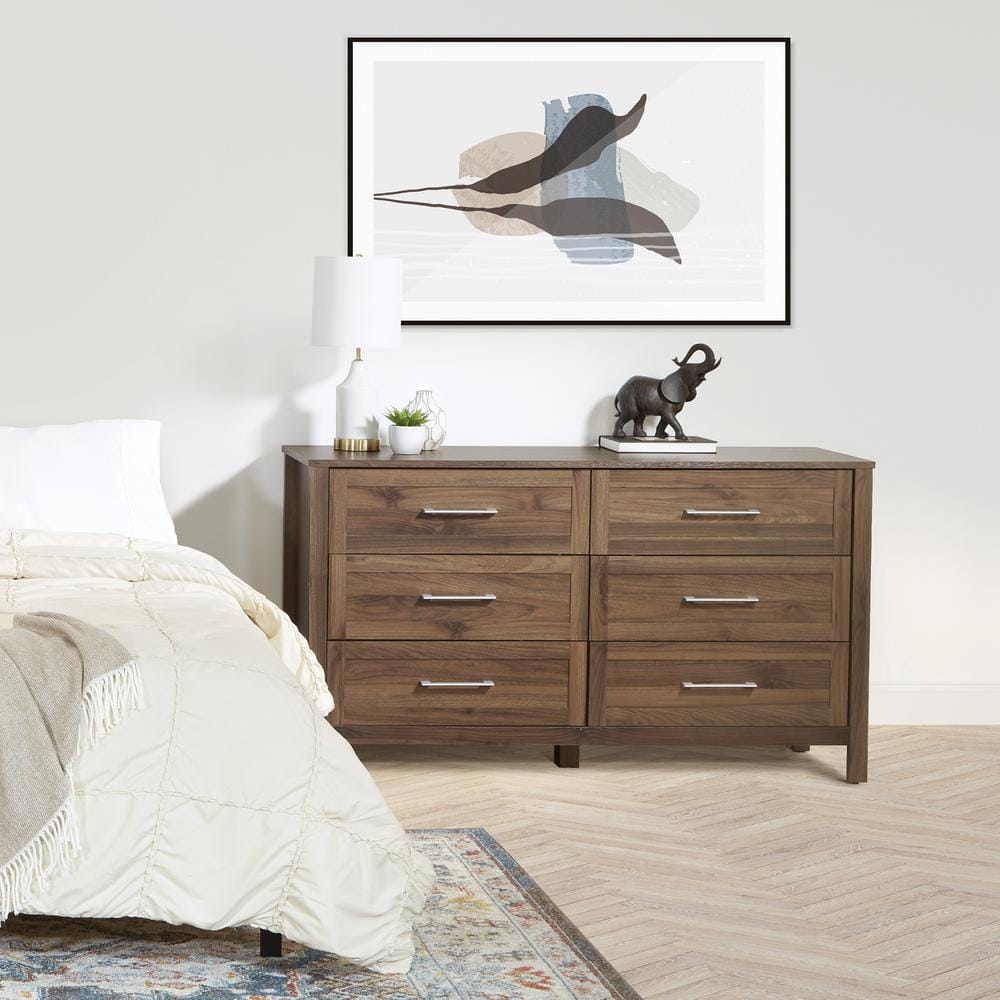 OSP Home Furnishings Stonebrook 6Drawer Horizontal Dresser in Classic Walnut Finish SK6DRDCW