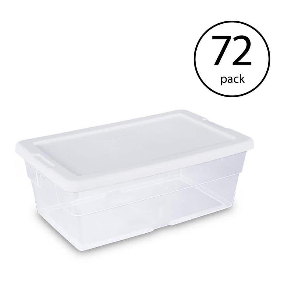 6 Quart Clear Stacking Closet Storage Tote Container w/ Lid (72 Pack)