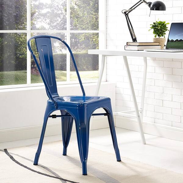 Walker Edison Furniture Company Stackable Metal Cafe Bistro Chair - Navy Blue