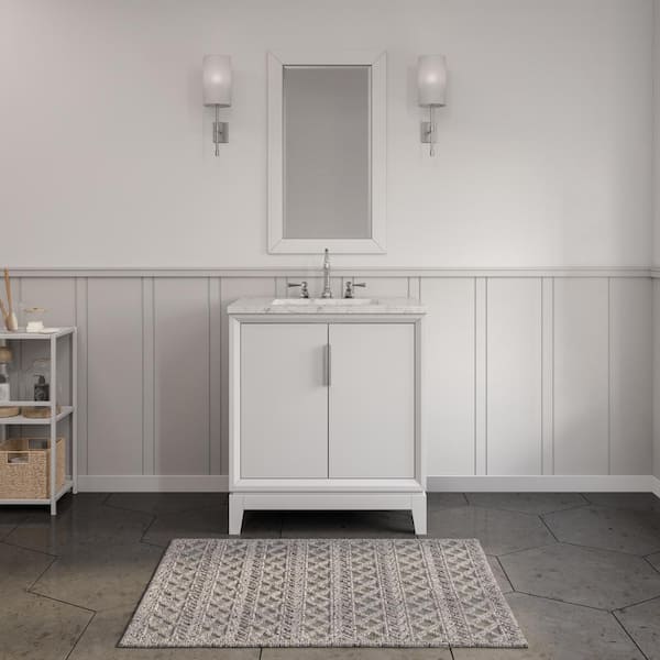 Water Creation Elizabeth Collection 30 in. Bath Vanity in Pure White With Vanity Top in Carrara White Marble - With Mirror(s)