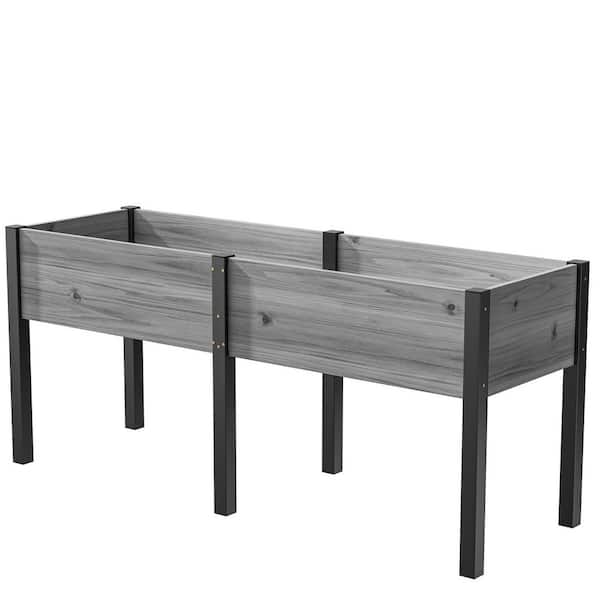 Raised Garden Bed 71 in. x 23 in. x 32 in. Elevated Wooden Planter Box with Metal Leg Standing Growing Bed Planter, Gray