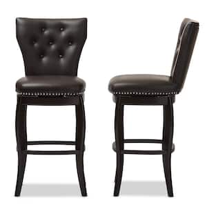 Leonice Brown Faux Leather Upholstered 2-Piece Bar Stool Set