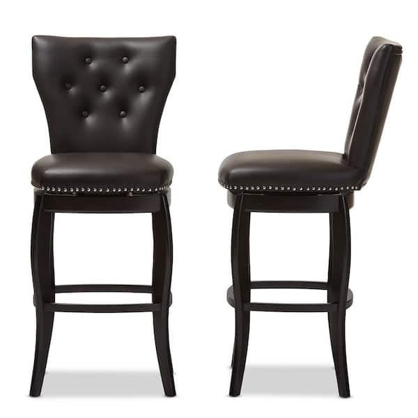 Baxton Studio Leonice Brown Faux Leather Upholstered 2-Piece Bar Stool Set