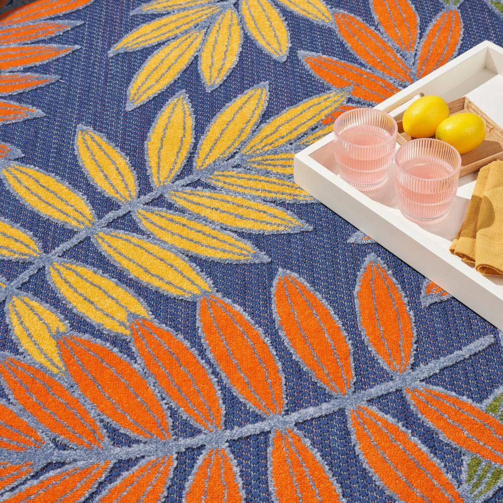 Navy Multicolor Floral Synthetic Rectangular 6' x 9' Rug