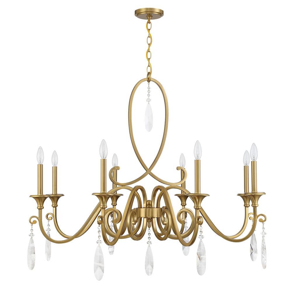 Fairchild 8-Light Warm Brass Chandelier with Crystal Drops