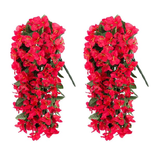 Unbranded 3.30 in. Artificial Bougainvillea Flowers UV Resistant Real Look Long Trailing Vines Red Outdoor Decoration 2 PCS