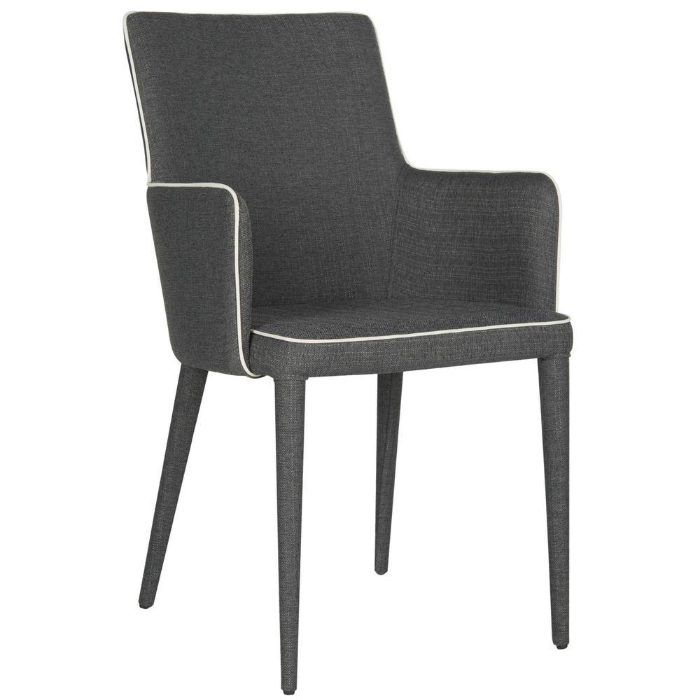 Transitional Faux Leather Arm Chair in Beige and Gray