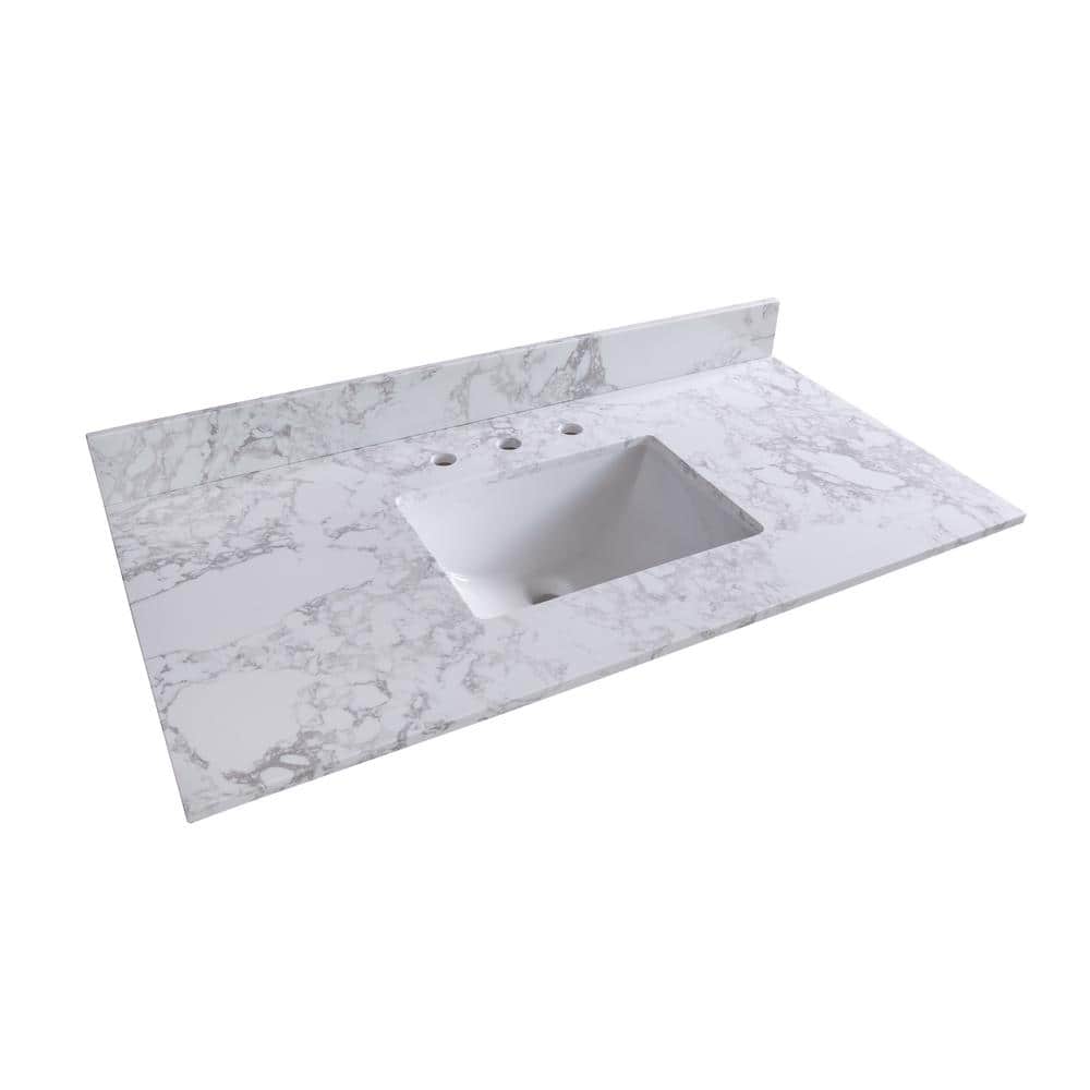 Kahomvis 43 in. W x 22 in. D Bathroom Stone Vanity Top in Carrara White ...