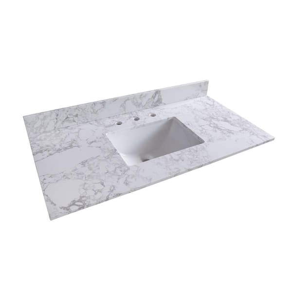 Kahomvis 43 in. W x 22 in. D Bathroom Stone Vanity Top in Carrara White with White Rectangular Single Sink