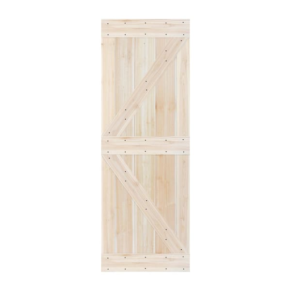 ISLIFE K Style 28 in. x 84 in. Unfinished Solid Wood Sliding Barn Door Slab - Hardware Kit Not Included