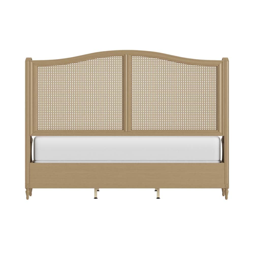 Antique White King Sausalito Bed with Cane Wingback Design