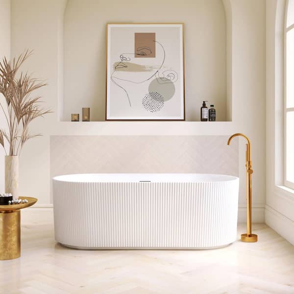 Linyi 59.1 in. x 31.5 in. Freestanding Acrylic Soaking Bathtub with Overflow and Drain in White