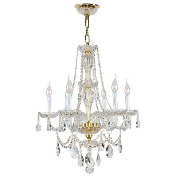 Worldwide Lighting Provence Collection 6-Light Polished Gold and Clear Crystal Chandelier