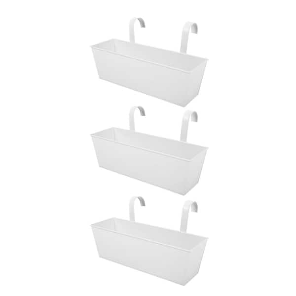 Railing Planters Outdoor Balcony 16 Inch Deck Over The Railing Planter Boxes Hanging Planters 3 Pcs (White)