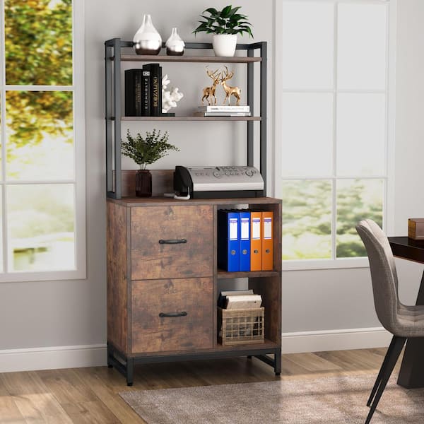 Tribesigns Frances 2 Drawer Brown Rustic File Cabinet For Letter Size Vertical Filling With Bookshelf Open Storage Shelves Thjd Hoga C0554 The