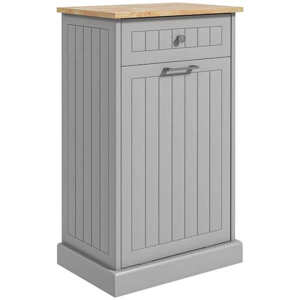 Costway Wooden Kitchen Trash Cabinet Tilt Out Bin Holder W/ Drawer