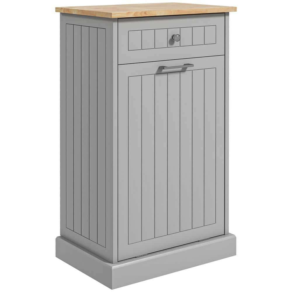 Gray Oak Kitchen Tilt Out Trash Bin Cabinet with Drawer