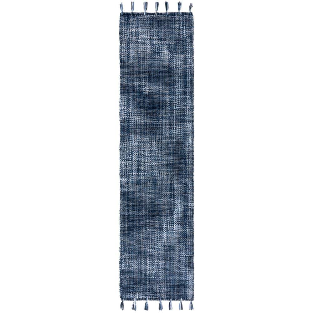 SAFAVIEH Montauk 2 ft. x 9 ft. Navy Distressed Solid Fringe Runner Rug ...