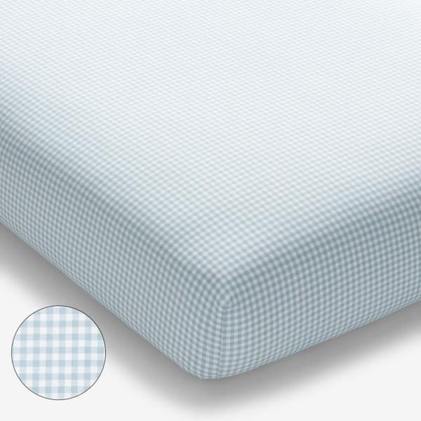 Company Kids by The Company Store Company Kids Ditsy Gingham Blue Organic Cotton Percale Crib Sheet