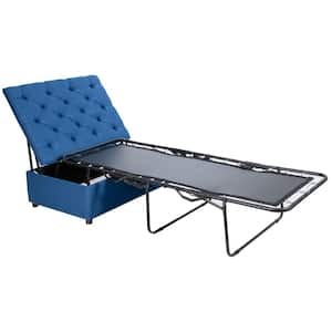 Folding Ottoman Sleeper Bed with 89 in. x 31 in. x 38 in. Mattress Convertible Guest Bed Blue