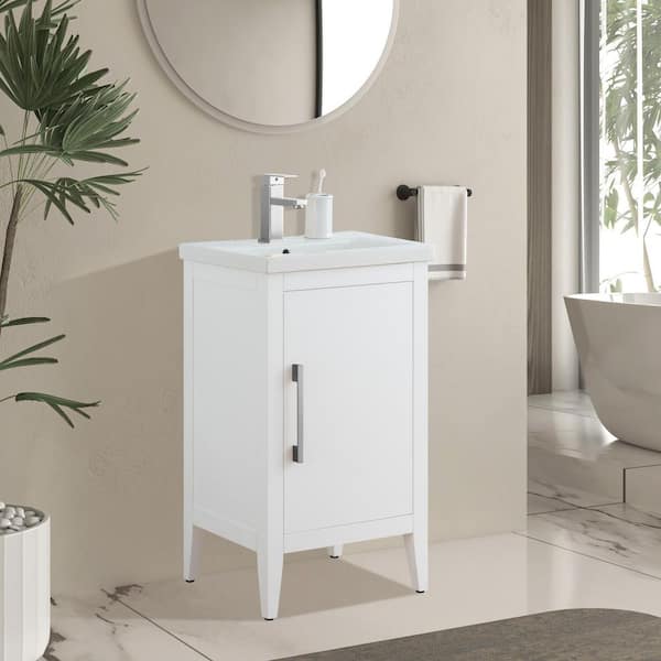 20 in. W x 15.8 in D x 34 in. H Single Sink Bathroom Vanity Cabinet in White with Ceramic Top