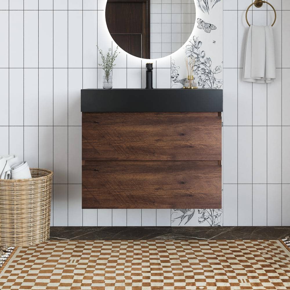 30 in. W x 18 in. D x 25 in. H Single Sink Wall Mounted Bath Vanity in Waln