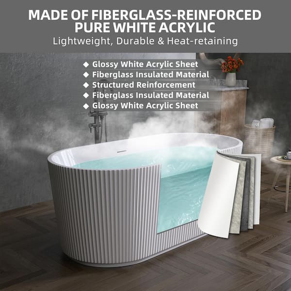 Zeafive Lax 59 in. x 29.53 in. Freestanding Soaking Bathtub