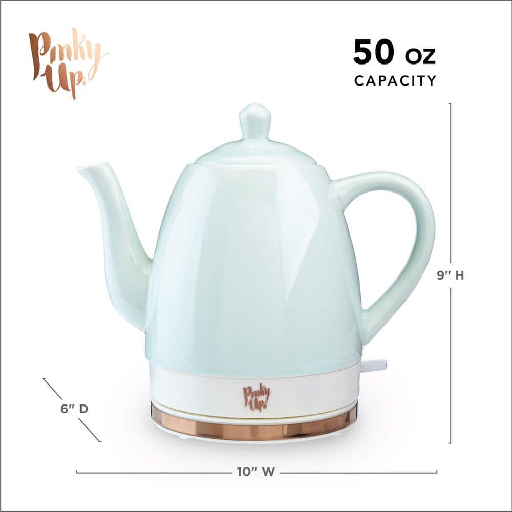 Mint and Rose Gold Ceramic Electric Gooseneck Tea Kettle