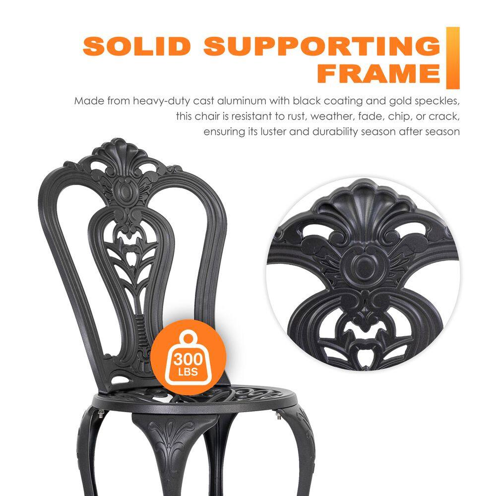 Black and Gold Speckled Cast Aluminum Outdoor Patio Chair Set