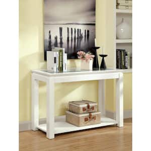 Abbotsburg 48 in. White Rectangle Glass Top Console Table with 1-Shelf