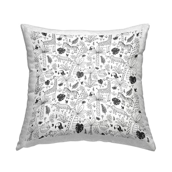 Stupell Industries Patterned Safari Animals Casual Nursery White Square Outdoor Throw Pillow