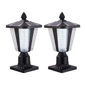 1-Light Black Aluminum Solar Outdoor Waterproof Post Light with Integrated LED(2-Pack)