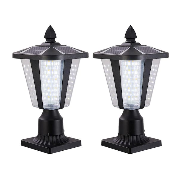 Jushua 1-Light Black Aluminum Solar Outdoor Waterproof Post Light with Integrated LED(2-Pack)