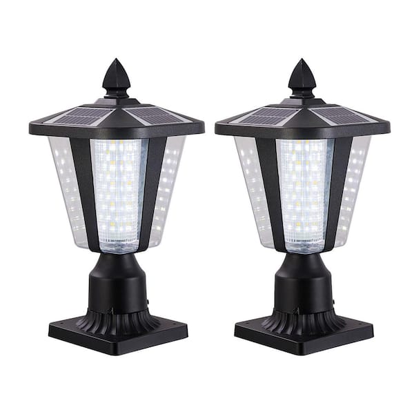 Jushua 1-Light Black Aluminum Solar Outdoor Waterproof Post Light with ...