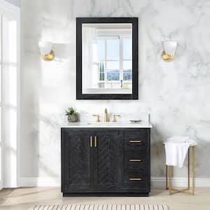 Gazsi 42 in.W x 22 in.D x 34 in.H Bath Vanity in Black Oak with Grain White Composite Stone Top and Mirror