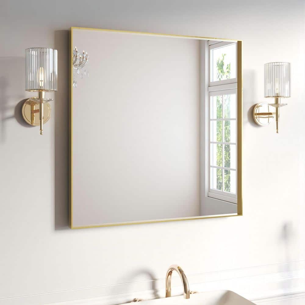 36 in. W x 36 in. H Gold Aluminum Rectangular Framed Wall Bathroom Vanity Wall Mount Mirror price history on PriceWatchPro