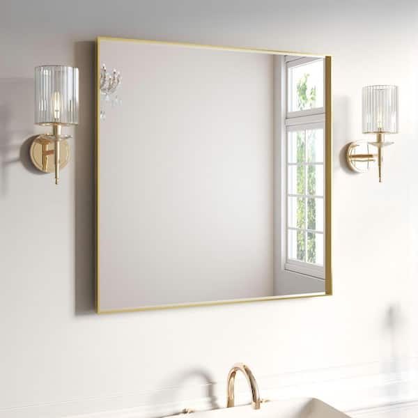 36 in. W x 36 in. H Gold Aluminum Rectangular Framed Wall Bathroom Vanity Wall Mount Mirror
