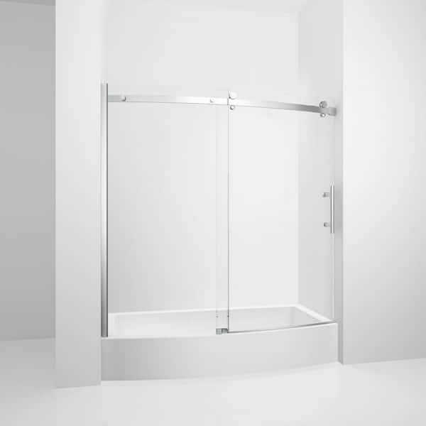 Dimakai 60 in. W x 58.5 in. H Sliding Frameless Tub Door in Chrome with Handle