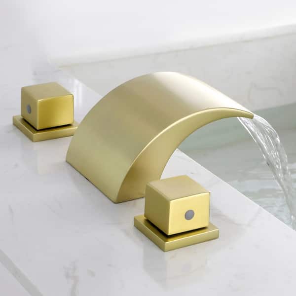 8 in. Widespread Waterfall 2-Handle Bathroom Faucet in Brushed Gold