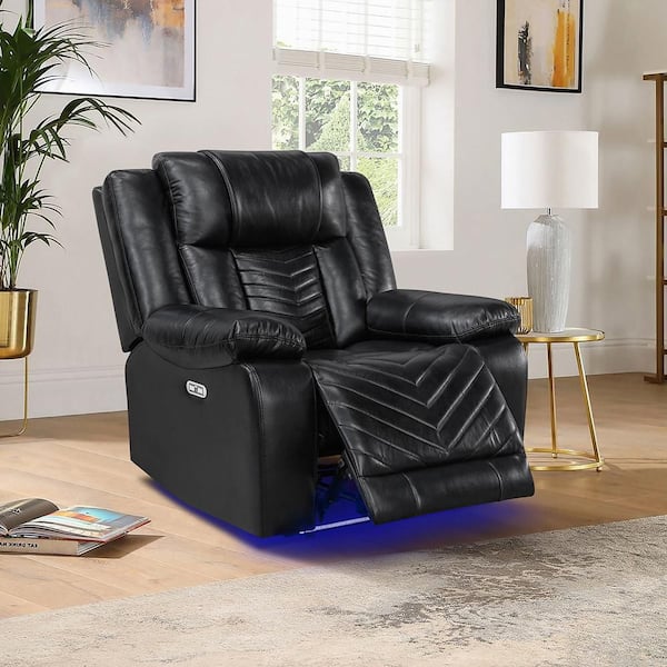 Lazzara Durant Black Faux Leather Power Recliner with LED and