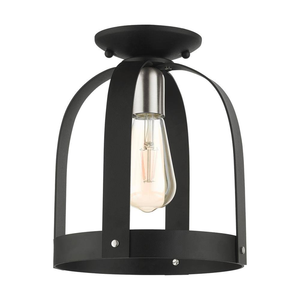 Stoneridge Textured Black and Brushed Nickel 1-Light Semi-Flush Mount
